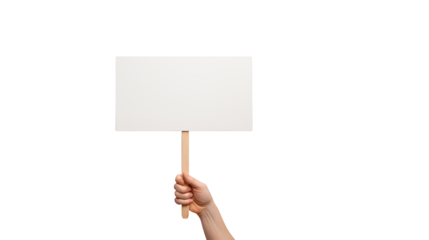 Hand holding blank Sing isolated on Transparent 