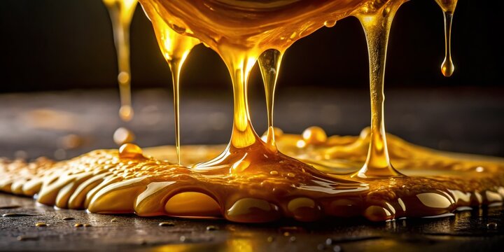 Golden Honey Dripping Down, Rich Sweet Texture, Low Light Food Photography