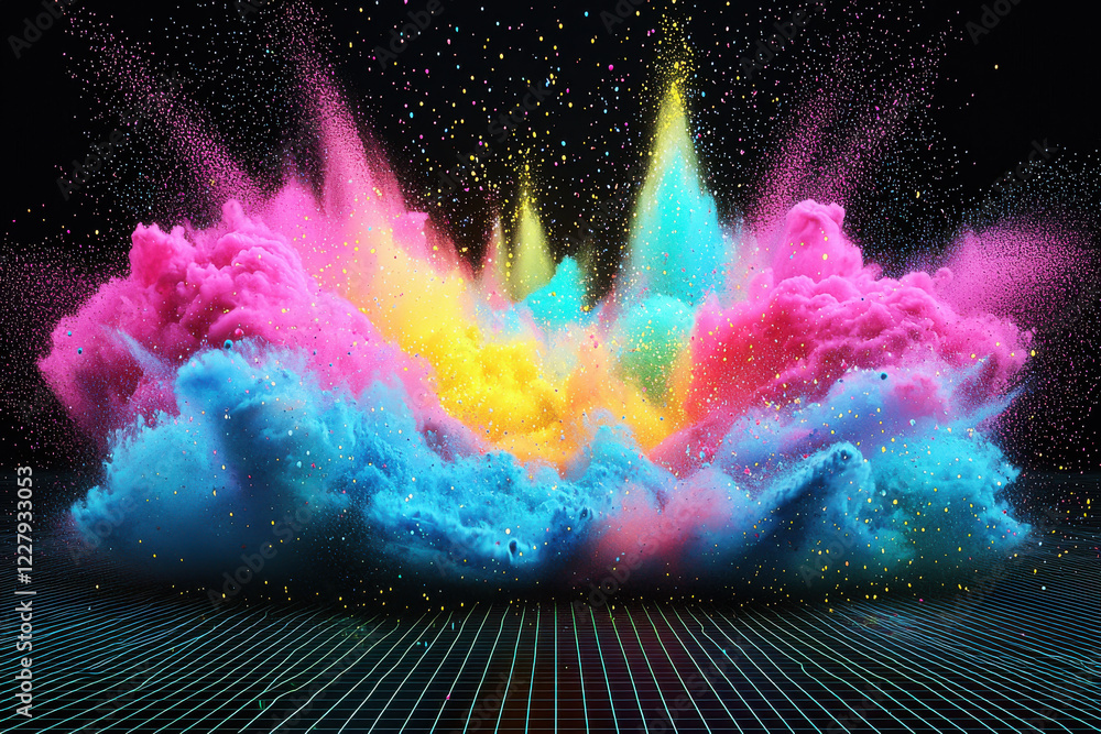 Aufkleber dynamic explosion of colorful powder creating abstract patterns on a black background