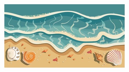 Serene Beach Scene with Seashells and Sunny Day Flat Vector Illustration