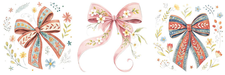 Colorful Floral Ribbons with Decorative Elements