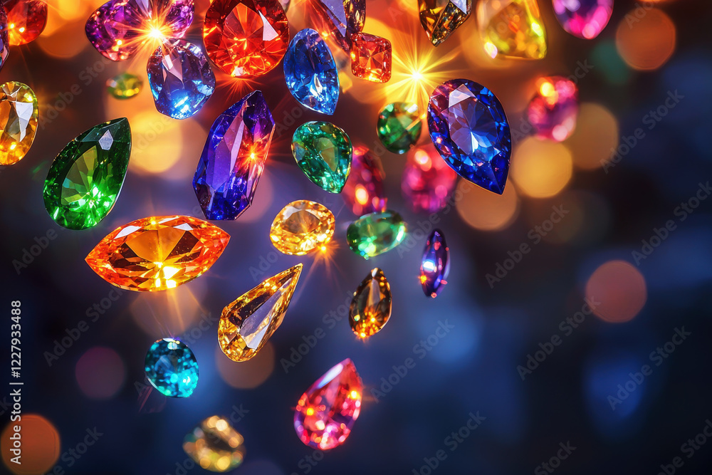 Poster Cascading gemstones create a vibrant display of color and light in an artistic composition