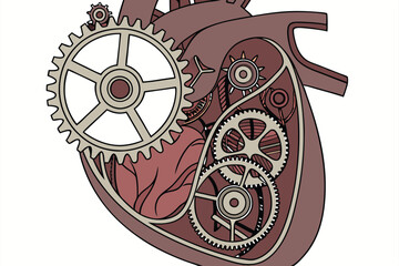 steampunk heart, mechanical gears, clockwork, biomechanical, intricate details, metallic textures, silver and bronze cogs, red organic tissue, hyper-realistic, 3D rendering, high contrast, studio ligh