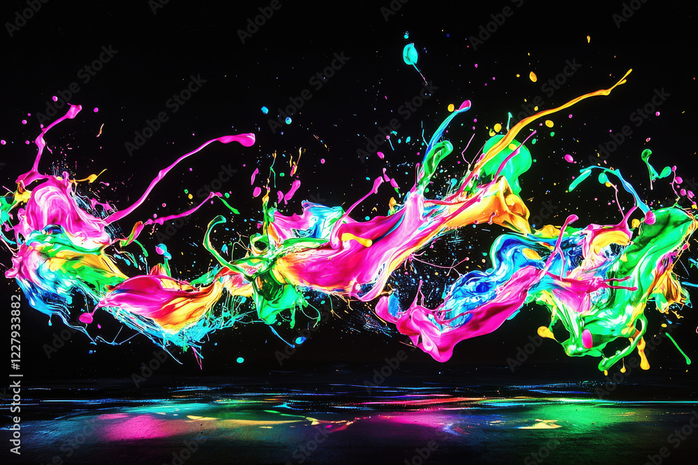 Aufkleber dynamic splash of neon paints creating vibrant abstract shapes on a black background