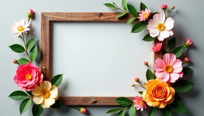 Artificial flowers in a distressed wooden frame , wooden,