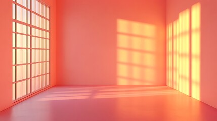 Obraz premium Sunlit Room Corner with Large Window and Pink Walls