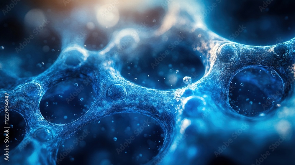 Poster microscopic cellular structure with bubbles and particles, scientific background
