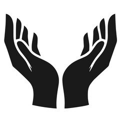 Clean black and white vector silhouette of care hands on white background