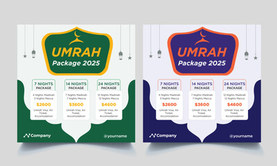 Hajj and umrah package social media design and web banner for travel agency.