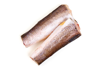 Frozen Hake Fillets Isolated on White Background.