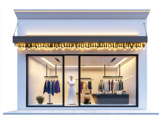 Boutique clothing display with mannequins urban setting fashion storefront