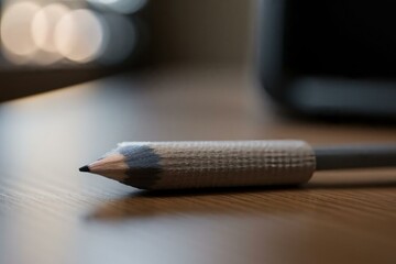 realistic thick pencil, erect position, eraser at the top, white background, minimalistic design, fine details, wooden texture, metallic ferrule, soft shadows, high resolution