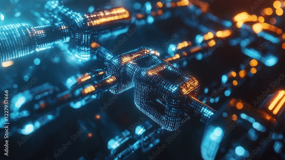 Aufkleber abstract digital chain network: futuristic interconnection of nodes