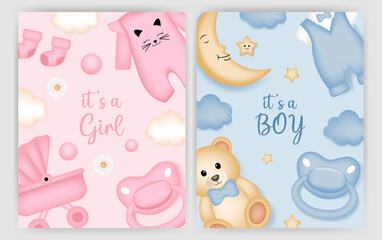 Set of baby shower design. It's a girl and boy design.