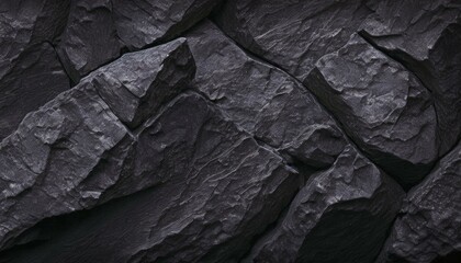Black white stone background. Dark gray grunge banner. Mountain texture. Close-up. Volumetric. Rock background with space for design. Detail. Wide banner. Long. Panoramic