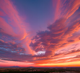 Obraz premium Atmospheric pink clouds Beautiful Landscape Background Sky Clouds Sunset Oil Painting View Wallpaper Landscape Light Colors Purple Anime style Magic and Colorful.generative ai