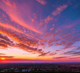 Fototapeta premium Atmospheric pink clouds Beautiful Landscape Background Sky Clouds Sunset Oil Painting View Wallpaper Landscape Light Colors Purple Anime style Magic and Colorful.generative ai