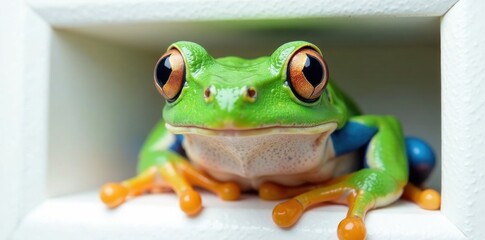 Fototapeta premium A frog's face in a white frame , art, frog