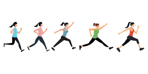 This illustration showcases a group of women engaged in various running poses.