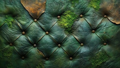 Fototapeta premium Mossy tufted green leather upholstery background texture