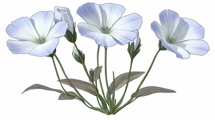 Fototapeta premium Blue flax flowers, botanical illustration, white background, design element