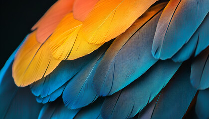 Obraz premium Beautiful bird feather on black background, closeup