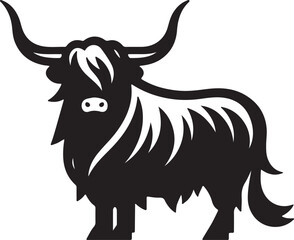 highland cow silhouette logo, icon design vector illustration