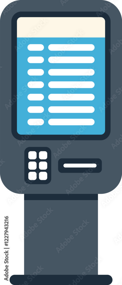 Poster electronic information kiosk with blue screen displaying important data and having button panel for 