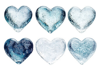 Six icy blue hearts shaped ice cubes winter frozen love romance