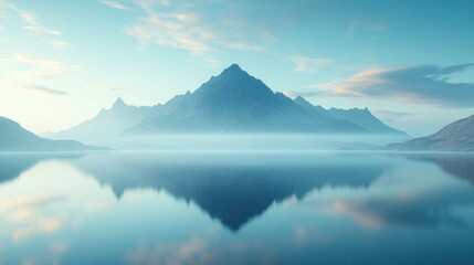 Misty mountain lake sunrise reflection