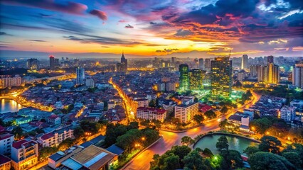 Fototapeta premium Hanoi Skyline Twilight Aerial View - Night Cityscape Photography