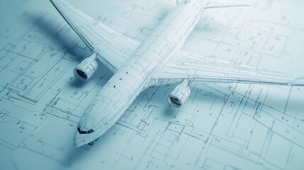 Blueprint design of an airplane featuring detailed specifications and technical elements for engineering analysis. Generative AI