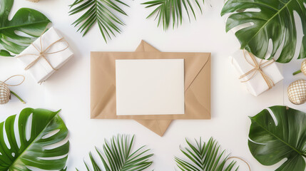 A white card with a blank space for writing sits in the center of a white background.