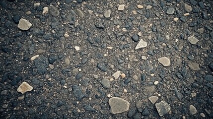Close-up of asphalt texture with various sized stones.