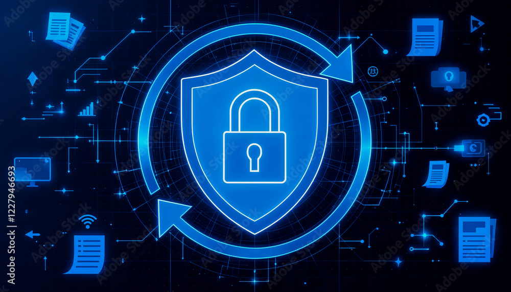Aufkleber secure digital shield with data flow