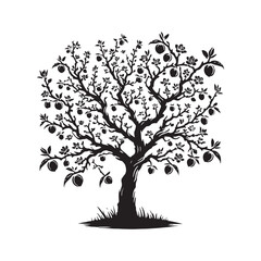 Obraz premium Elegant Peach Tree silhouette with flowing branches and leaves - Peach tree silhouette - Peach tree vector - Peach tree illustration - Peach silhouette - Peach vector 