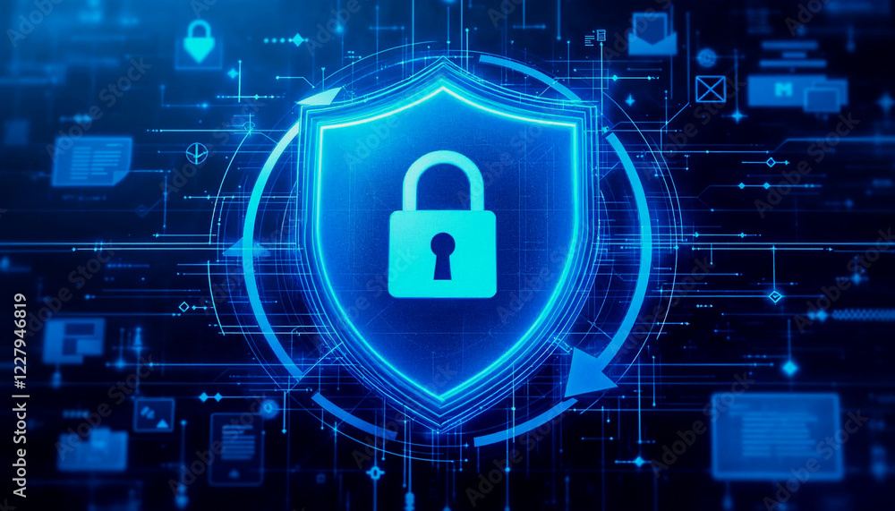 Aufkleber secure digital shield with data flow