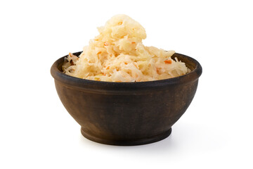 Fresh Sauerkraut from white Cabbage isolated on white Background.