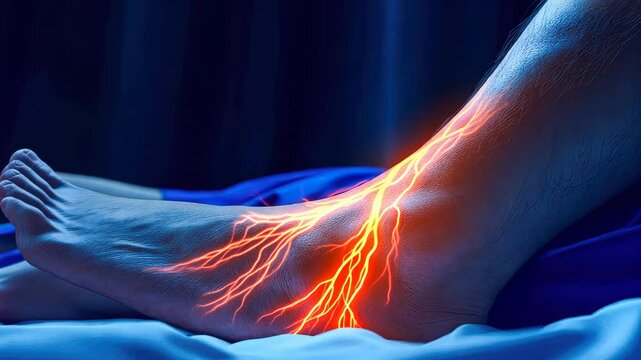 A close-up of a foot with deep vein thrombosis effects, symbolizing pain or injury.