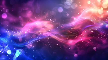 Fototapeta premium Abstract colorful waves with light bokeh effects, creating a vibrant, dreamy atmosphere.