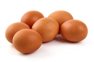 Chicken eggs, isolated on white background.