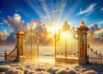 Heavenly Gates: AI-Generated Celestial Entrance, Pearly Gates of Heaven, Spiritual Image, Divine Landscape,  Ethereal Scene