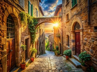 Fototapeta premium Hidden Alleyway, Volterra, Tuscany, Italy - Double Exposure Photography