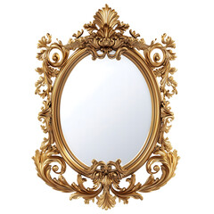Golden ornate frame mirror vintage isolated on transparent background