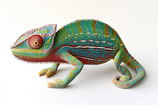 A vibrant chameleon toy with a sticker on its back, crafted from wooden beads and featuring intricate designs. Ideal for children and collectors alike.