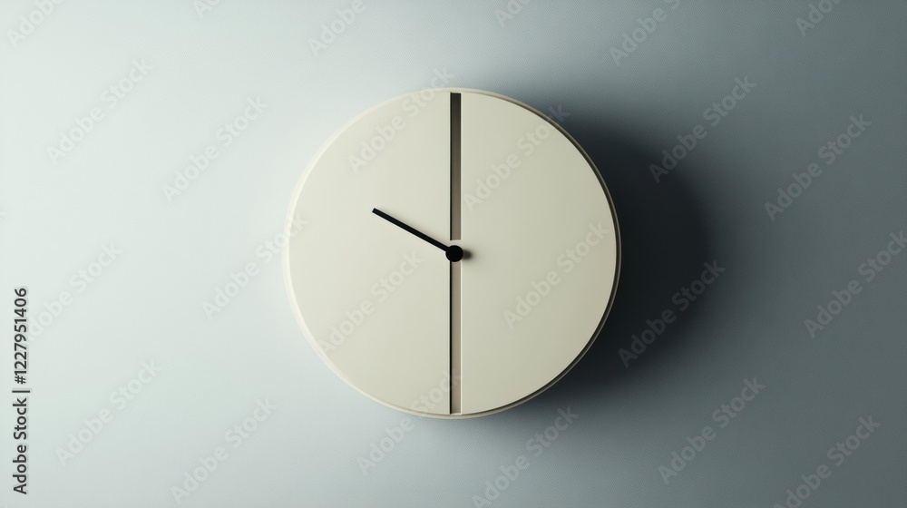 Fototapete Minimalist wall clock showing time with sleek design and soft shadows on a light background. Generative AI