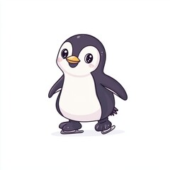 Cute penguin ice skate cartoon style