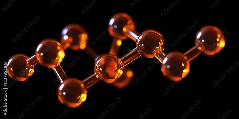 Poster close-up of a hydrocarbon molecule with its chain and rings clearly visible in a three-dimensional r