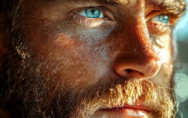 Contemplative High Key Portrait of Rugged Bearded Man in Dramatic Lighting