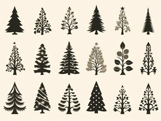 Obraz premium Silhouette Christmas Tree Bundle - Merry Christmas with Tree Cut Files Bundle for Festive Crafts